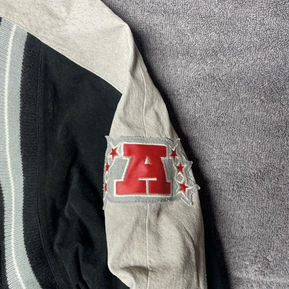 Las Vegas Raiders NFL Suede Lined Bomber Jacket Men's XL Black Gray Embroidered - Picture 7 of 11